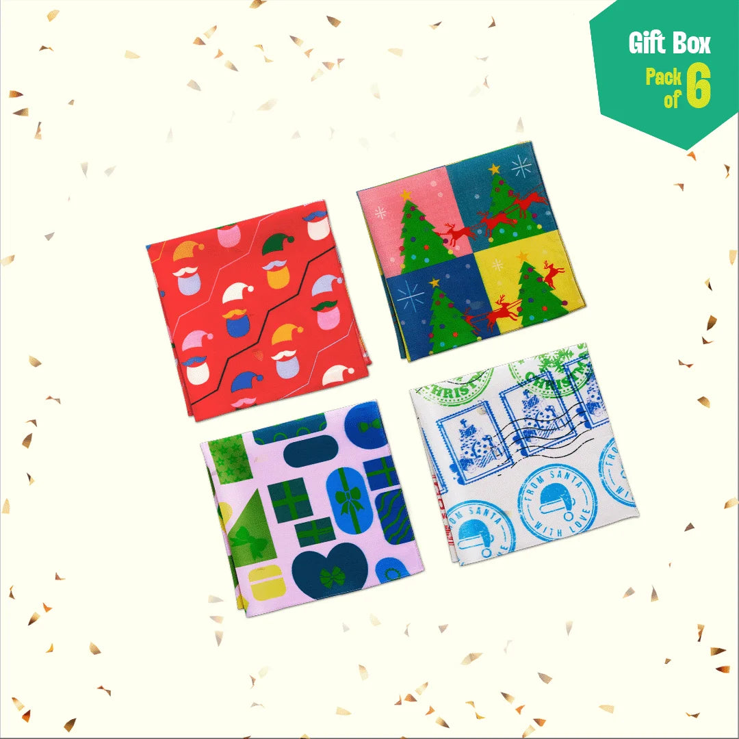 JLT! Jingle Bell Like That! 2 Unisex Crew Length Socks + 4 Unisex Hankies, 100% Organic Cotton, Gift Box of 6