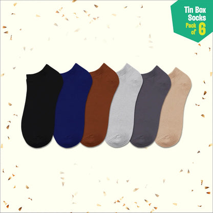 Outfit Vibes! Tin Gift Box, Unisex Ankle Length Socks, 100% Organic Cotton, Gift Box of 6