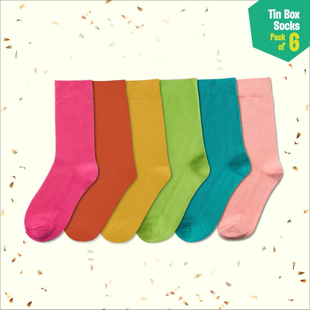 Glitterin'! Tin Gift Box, Unisex Crew Length, 100% Organic Cotton, Box Of 06