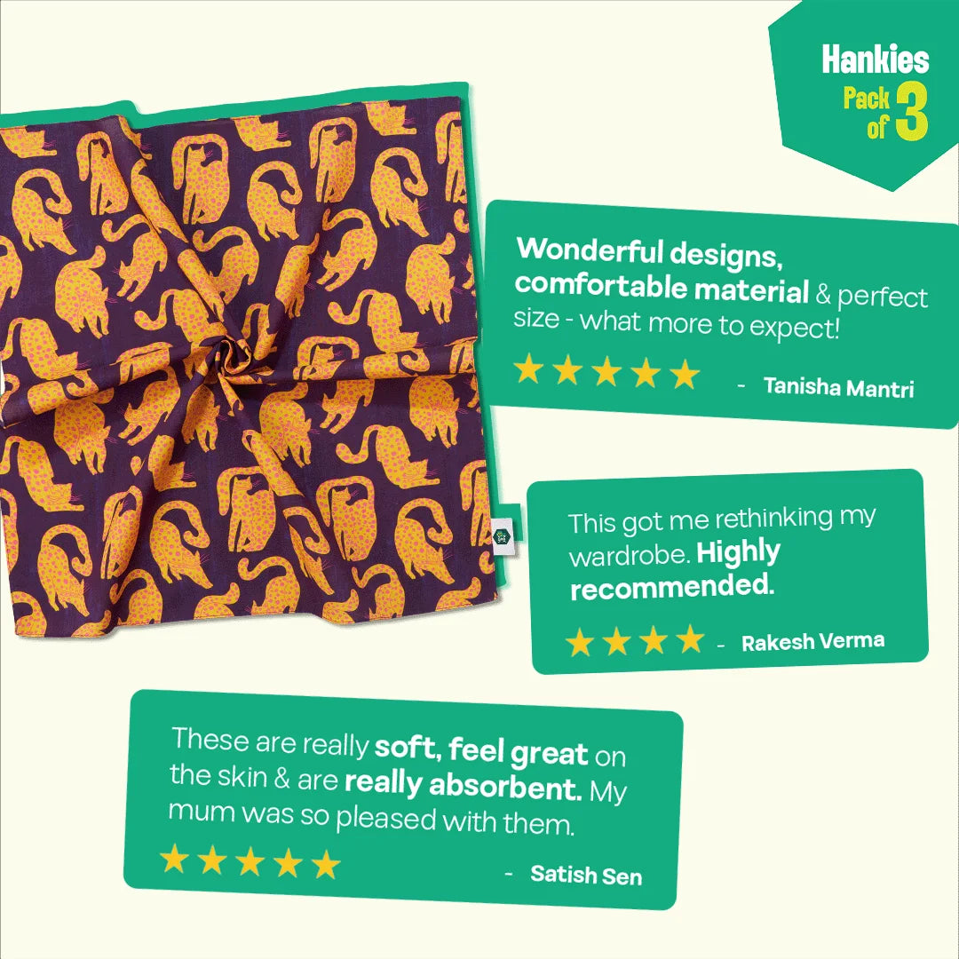 Just Meow Opinion! Unisex Hankies, 100% Organic Cotton, Pack of 3