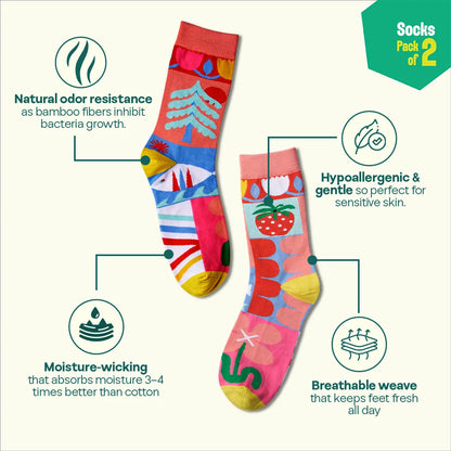 Pop Culture! Unisex Socks, 100% Bamboo, Crew Length, Pack of 2
