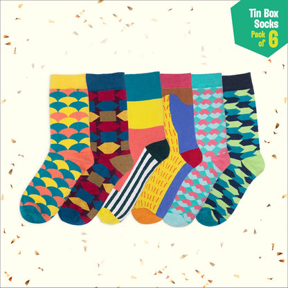 Lookbook! Tin Gift Box, Unisex Crew Length Socks, 100% Organic Cotton, Gift Box of 6