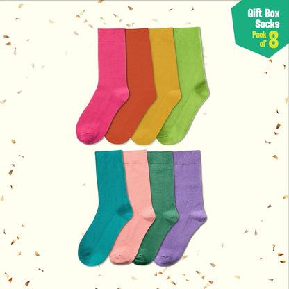 Glam & Glitter! Unisex Crew Length Socks, 100% Organic Cotton, Gift Box of 8
