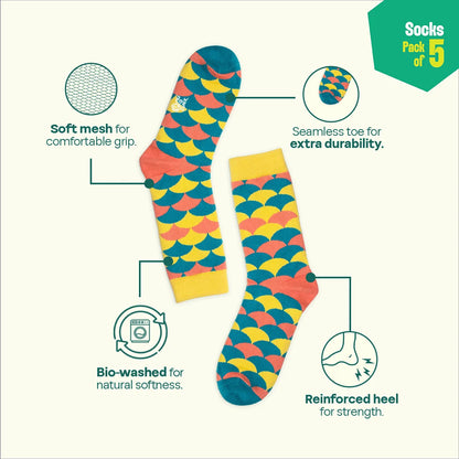 Geometry Class! Unisex Socks, 100% Organic Cotton, Crew Length, Pack of 5