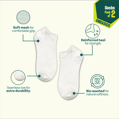 Milky White! Unisex Socks, 100% Organic Cotton, Ankle Length, Pack of 2