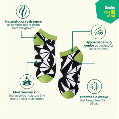 Monochromatic Twist! Unisex Socks, 100% Bamboo, Ankle Length, Pack of 5