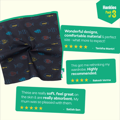 TMI! Too Motif Information! Unisex Hankies, 100% Organic Cotton, Pack of 3
