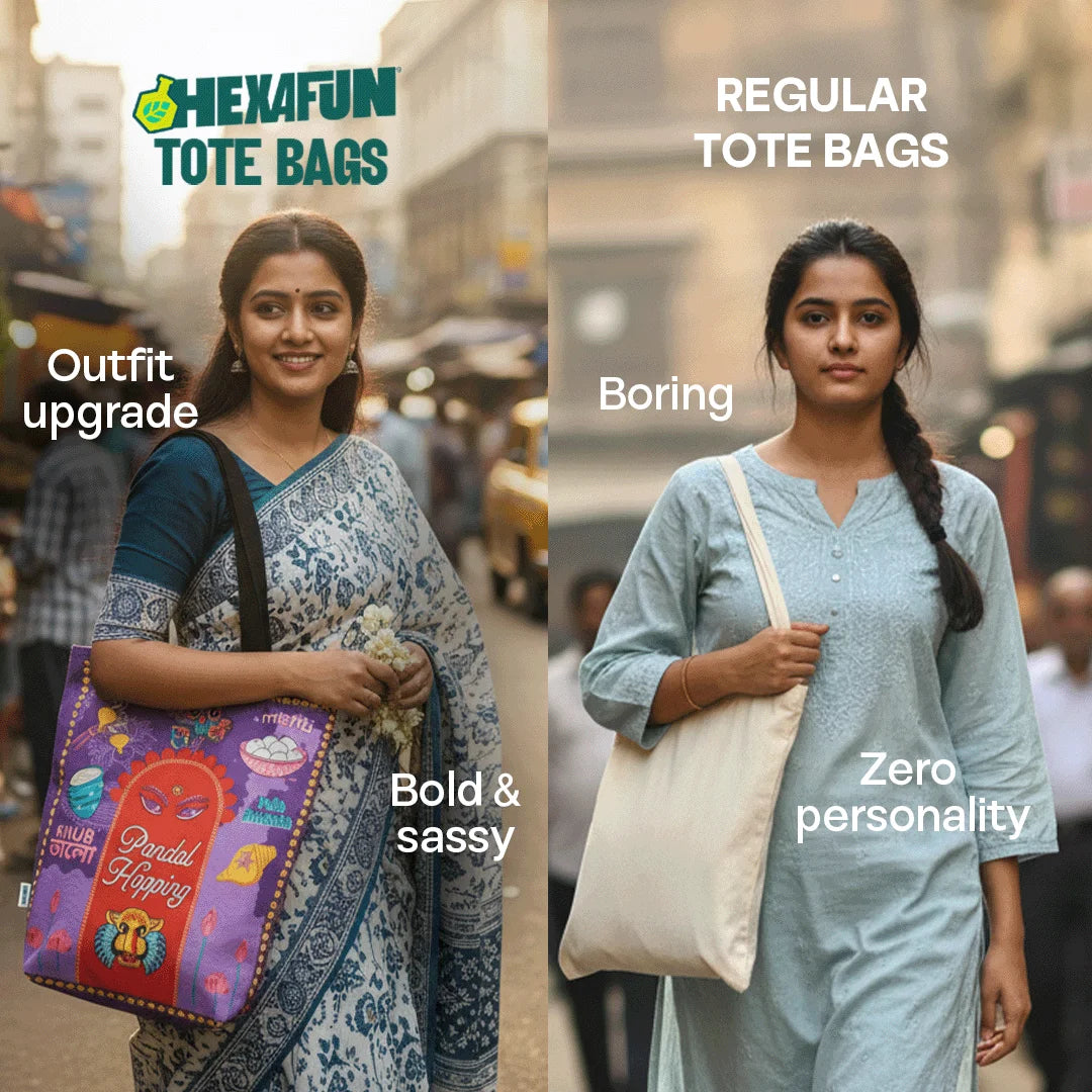 Pujo Mode Always! Canvas Tote Bag, 100% Organic Cotton, Pack of 1