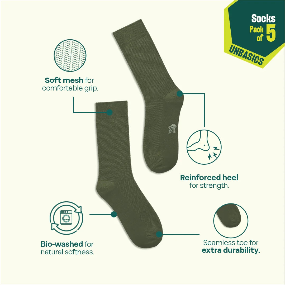 Color Cascade! Unisex Socks, 100% Organic Cotton, Crew Length, Pack of 5