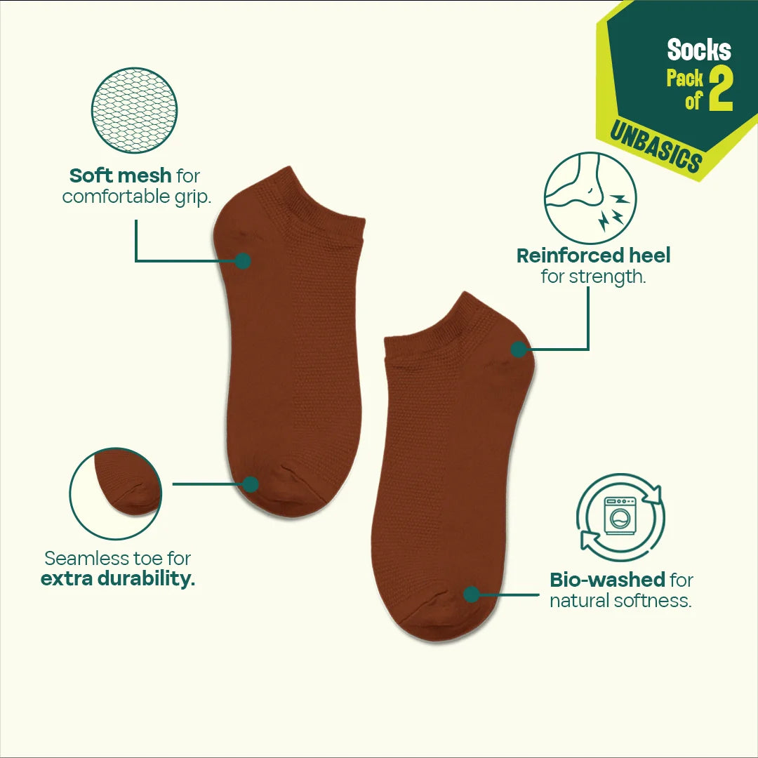 Dusky Latte! Unisex Socks, 100% Organic Cotton, Ankle Length, Pack of 2