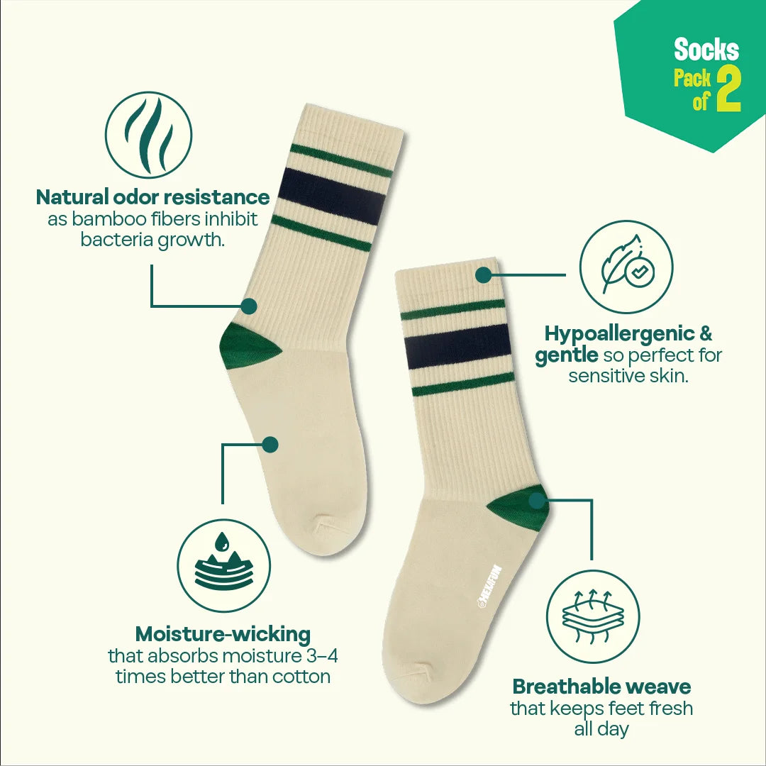Band-Width! Unisex Socks, 100% Bamboo, Crew Length, Pack of 2
