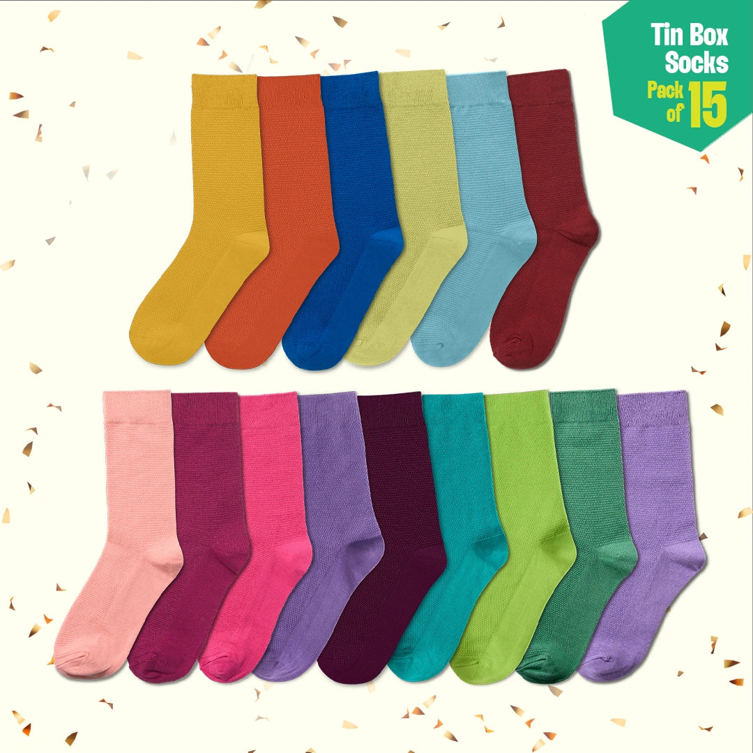 Rule Breakers! Tin Gift Box, Unisex Crew Length Socks, 100% Organic Cotton, Box Of 15