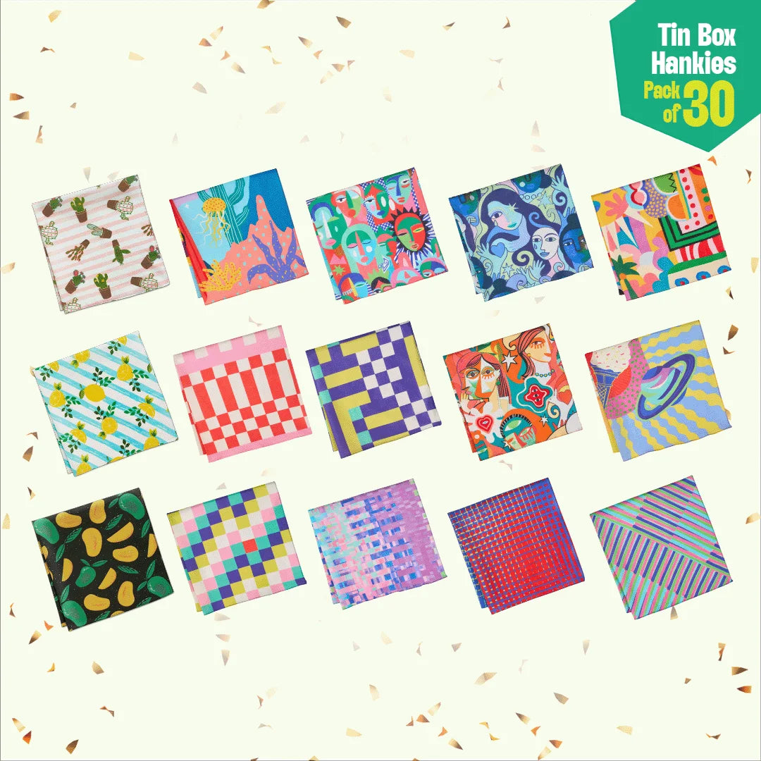 Troublemakers! Tin Gift Box, Unisex Hankies, 100% Organic Cotton, Box Of 30