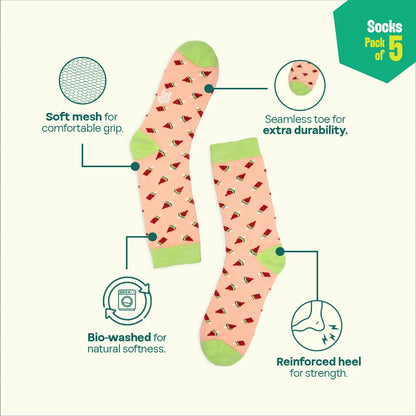 Animal-holic! Unisex Socks, 100% Organic Cotton, Crew Length, Pack of 5