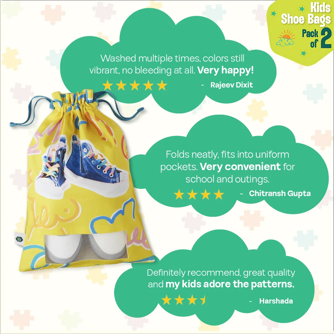 Mini Trekkers! Unisex Kid's Shoe Bags, 100% Organic Cotton, Pack of 2