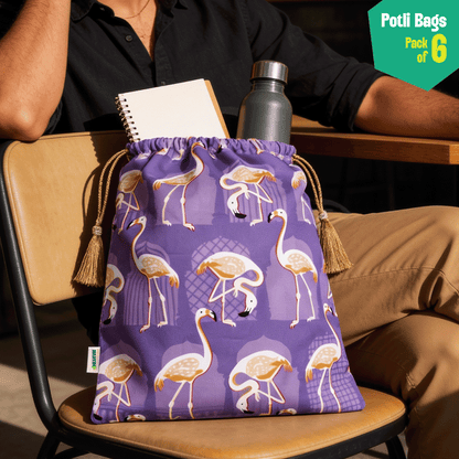 Welcome To Jungle! Unisex Potli Bags, 100% Cotton, Pack of 6