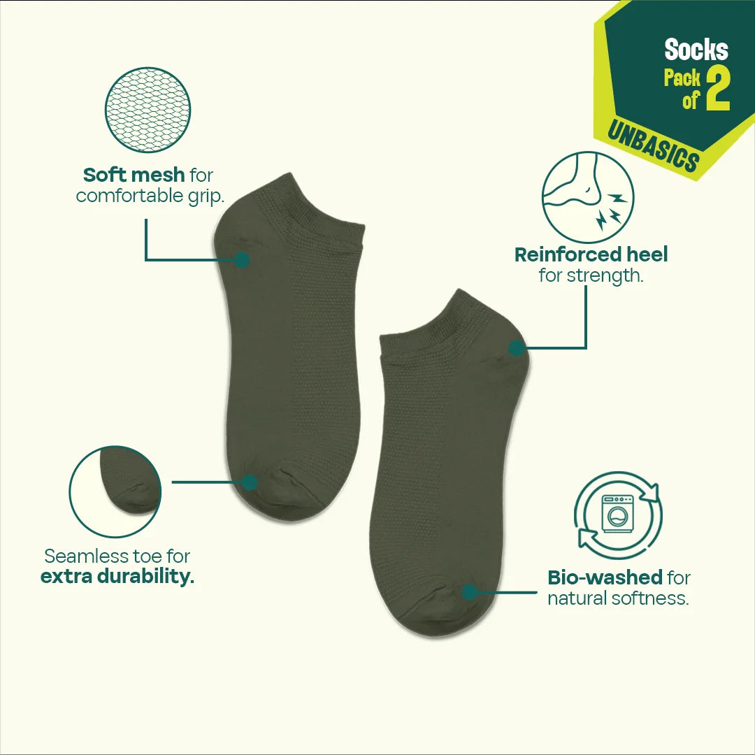 Urban Groove! Unisex Socks, 100% Organic Cotton, Ankle Length, Pack of 2