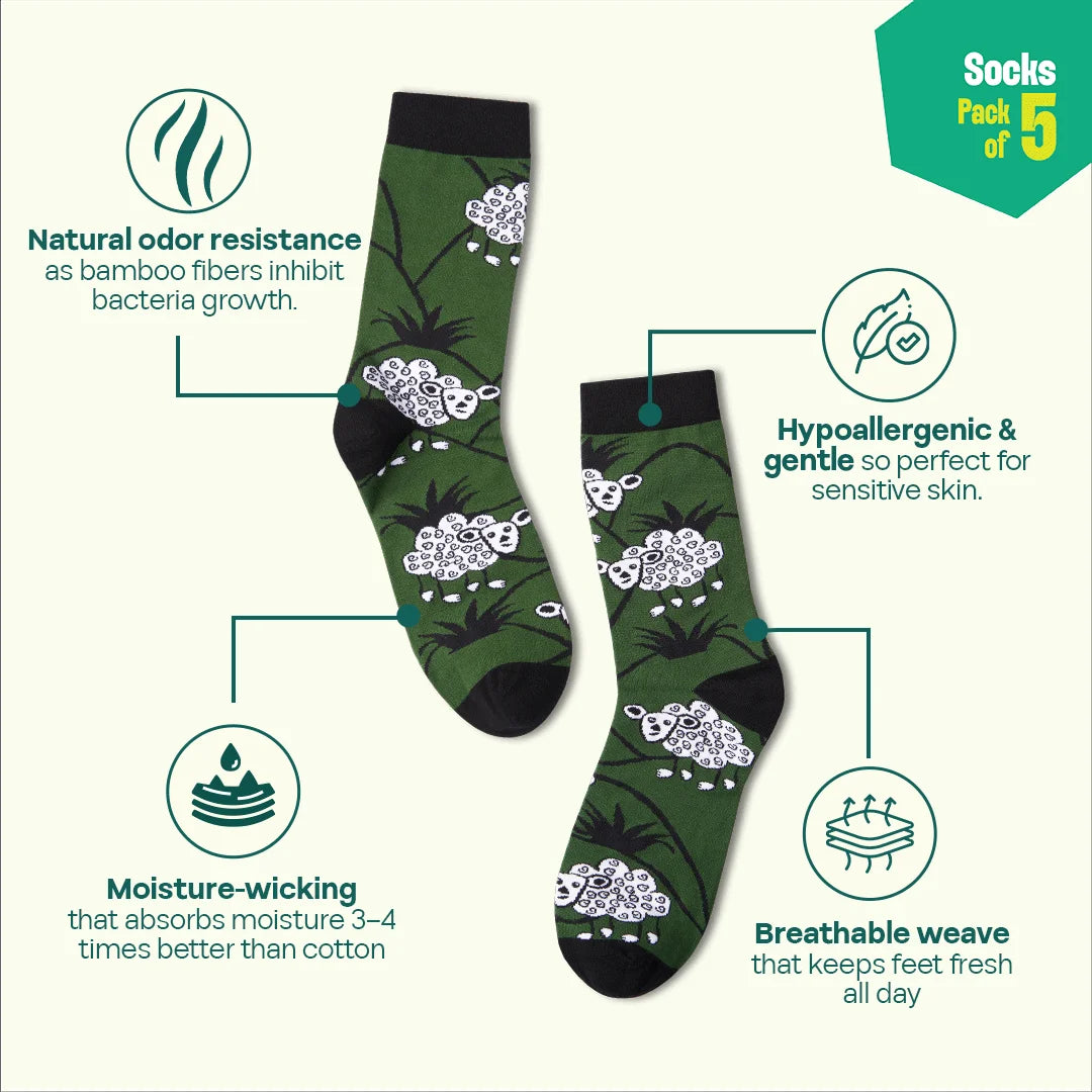 Slay The Day! Unisex Socks, 100% Bamboo, Crew Length, Pack of 5