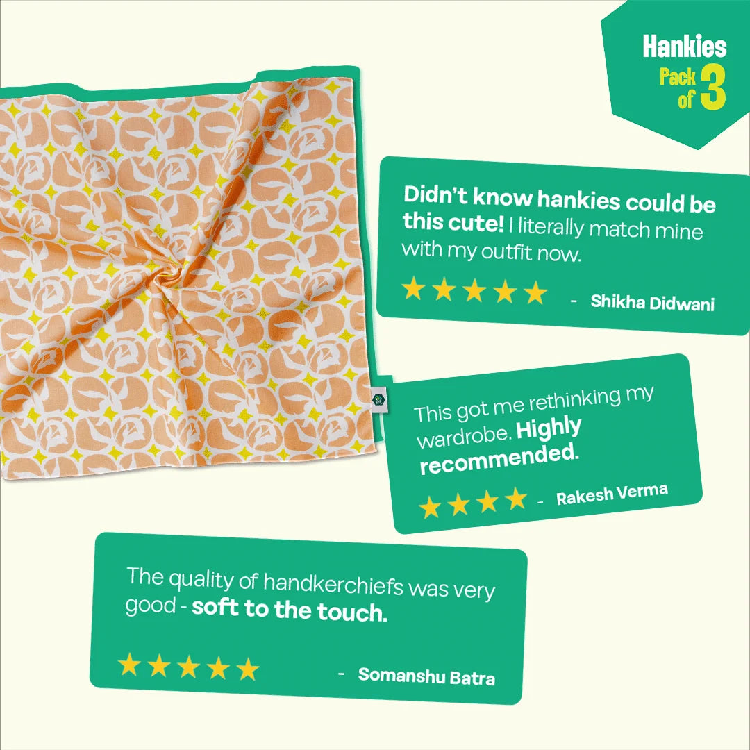 Summer Fling! Unisex Hankies, 100% Organic Cotton, Pack of 3