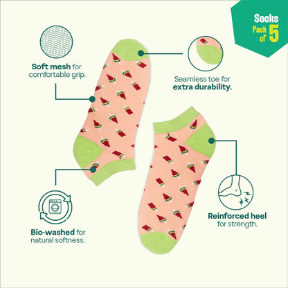 Animal-holic! Unisex Socks, 100% Organic Cotton, Ankle Length, Pack of 5