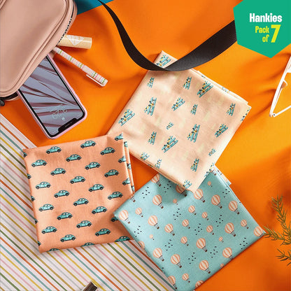 Travel Bug! Small Unisex Hankies, 100% Organic Cotton, Pack of 7