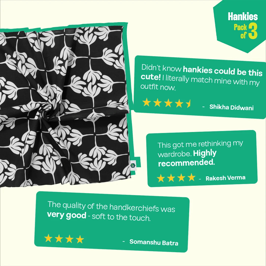 Blooming Tales! Unisex Hankies, 100% Organic Cotton, Pack of 3