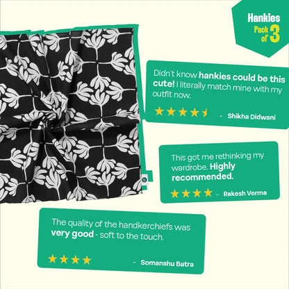 Blooming Tales! Unisex Hankies, 100% Organic Cotton, Pack of 3