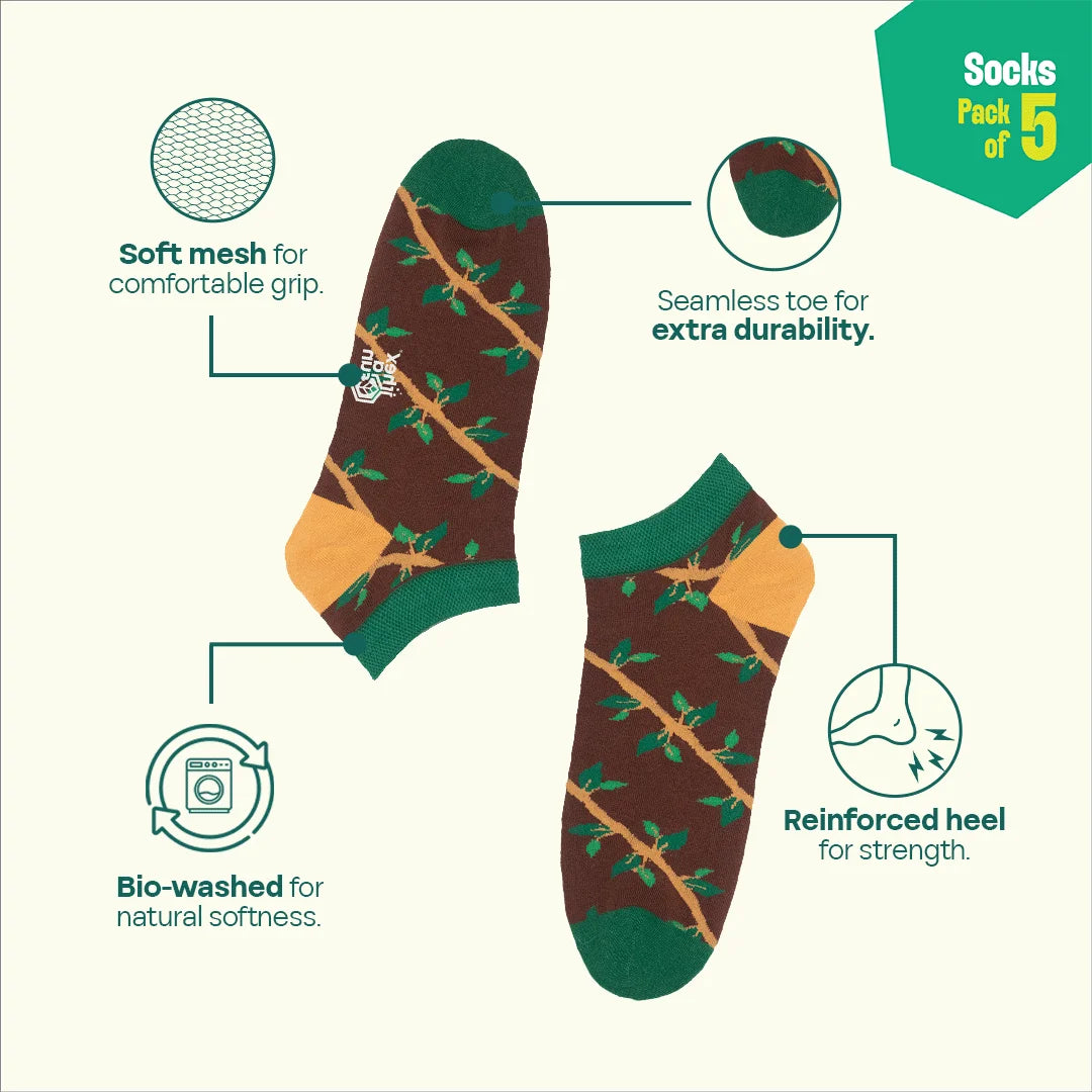 Pattern Palooza! Unisex Socks, 100% Organic Cotton, Ankle Length, Pack of 5