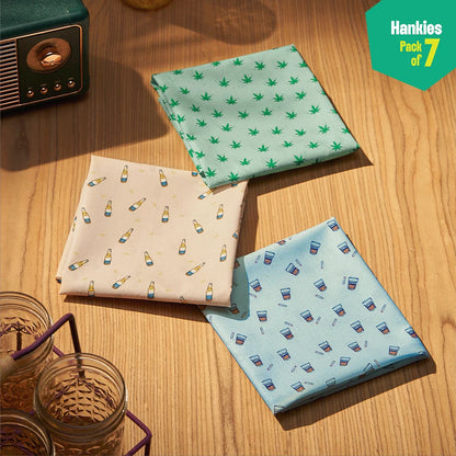 Happy Hour! Small Unisex Hankies, 100% Organic Cotton, Pack of 7