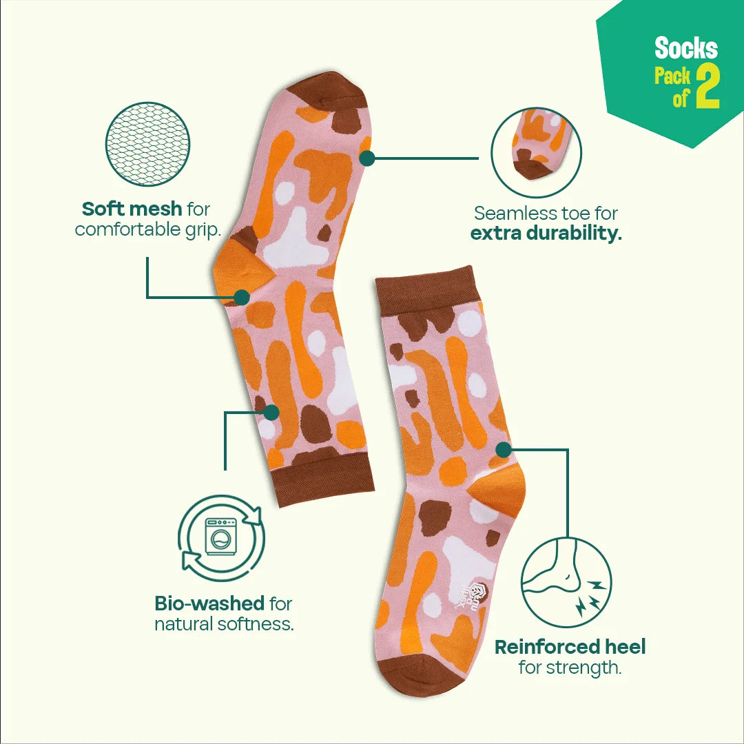 Fun Duo! Unisex Socks, 100% Organic Cotton, Crew Length, Pack of 2