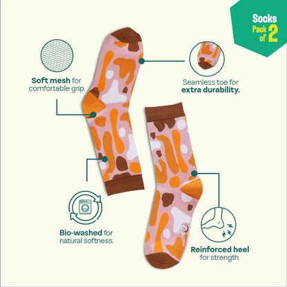 Fun Duo! Unisex Socks, 100% Organic Cotton, Crew Length, Pack of 2