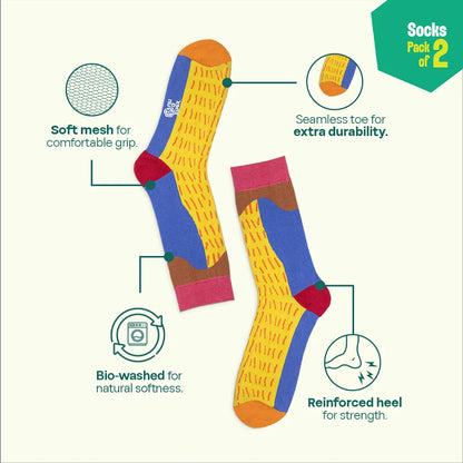 Yellow Dear! Unisex Socks, 100% Organic Cotton, Crew Length, Pack of 2