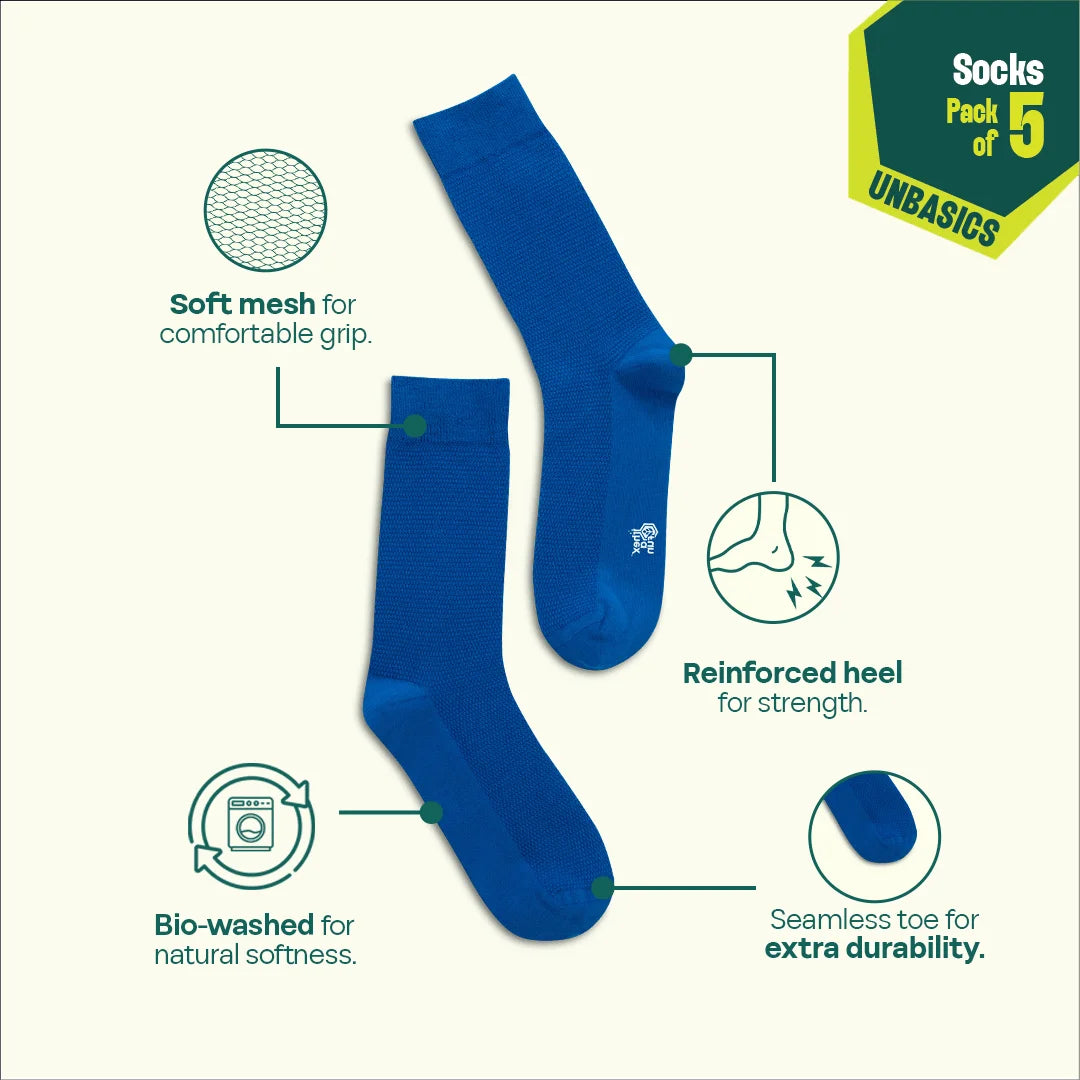 Color Me Cray! Unisex Socks, 100% Organic Cotton, Crew Length, Pack of 5