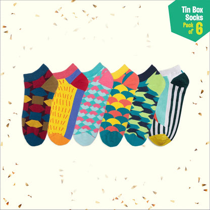 Lookbook! Tin Gift Box, Unisex Ankle Length Socks, 100% Organic Cotton, Gift Box of 6