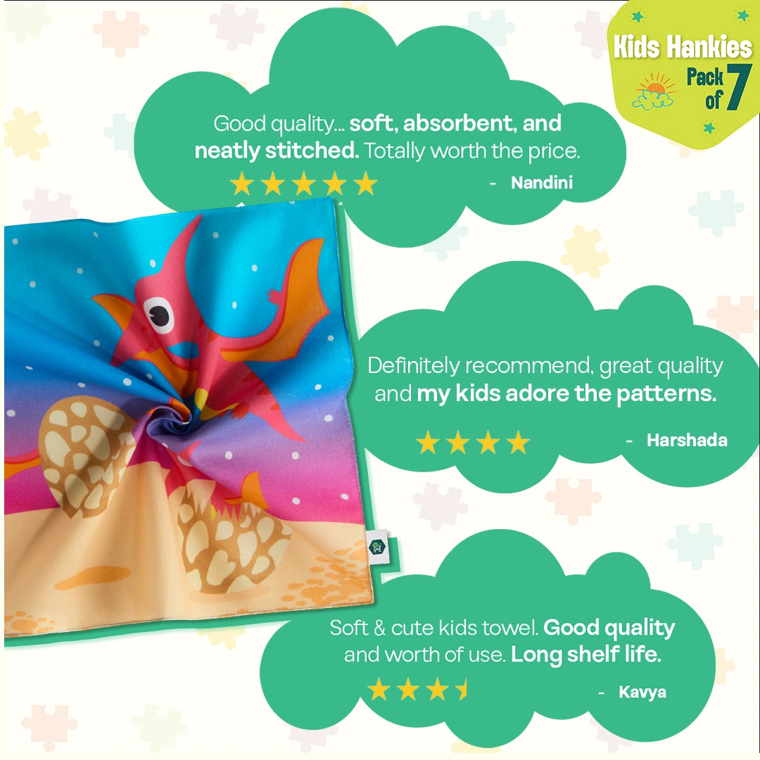 Zoo Buddies! Unisex Kid's Hankies, 100% Organic Cotton, Pack of 7