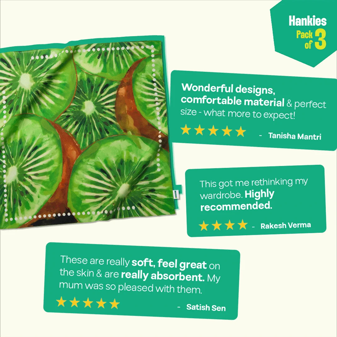 Juicy Drip! Unisex Hankies, 100% Organic Cotton, Pack of 3
