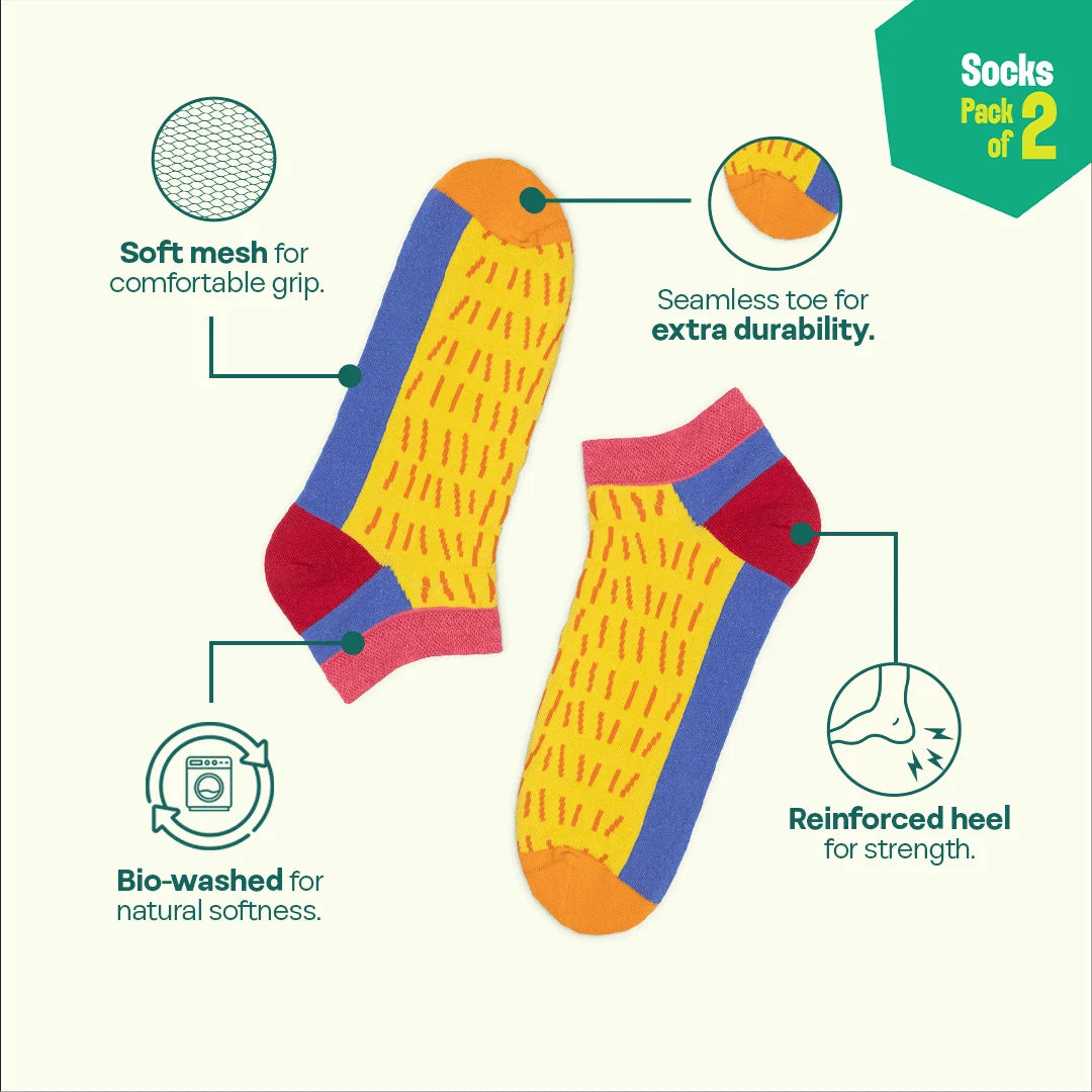 Yellow Dear! Unisex Socks, 100% Organic Cotton, Ankle Length, Pack of 2