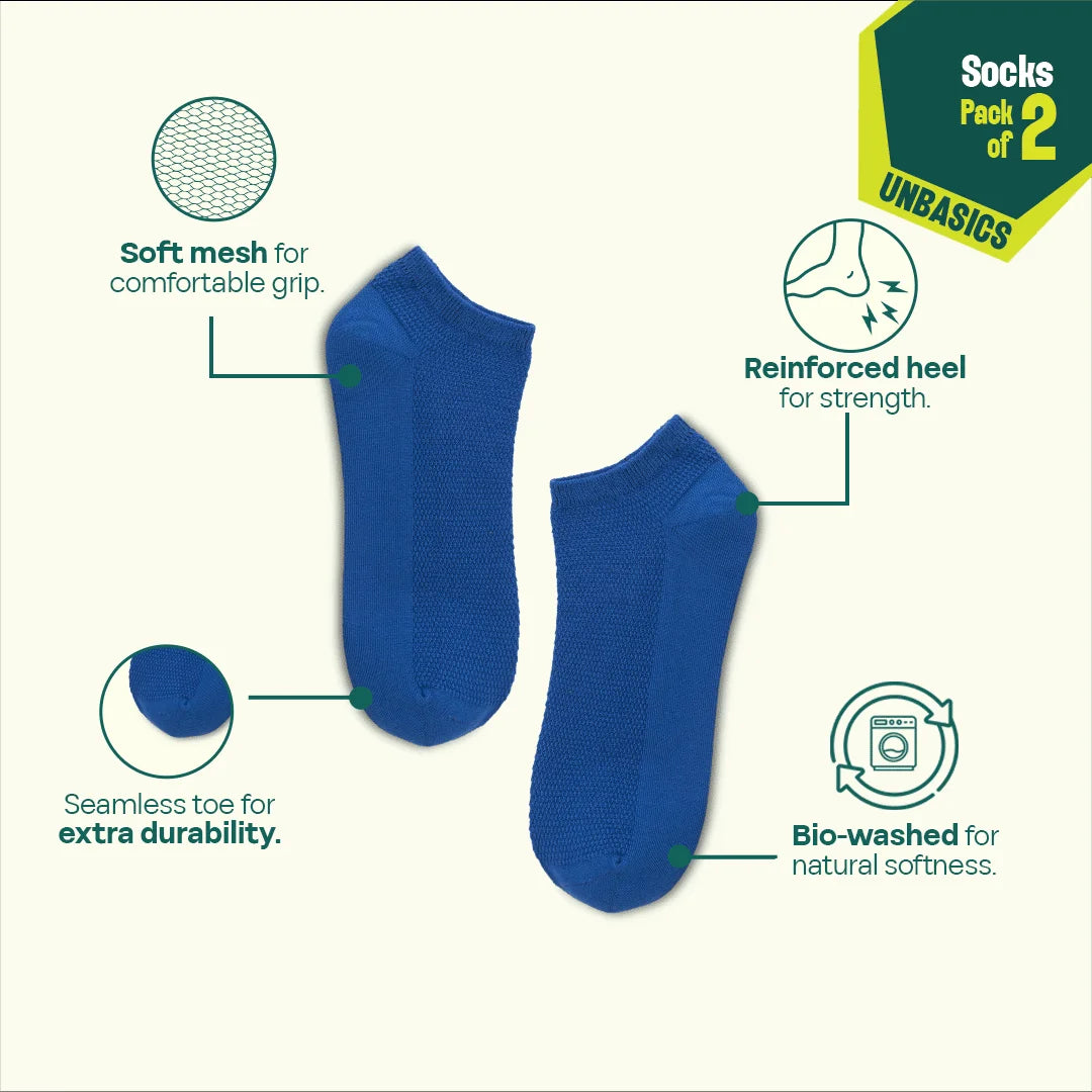 Feeling Blue! Unisex Socks, 100% Organic Cotton, Ankle Length, Pack of 2
