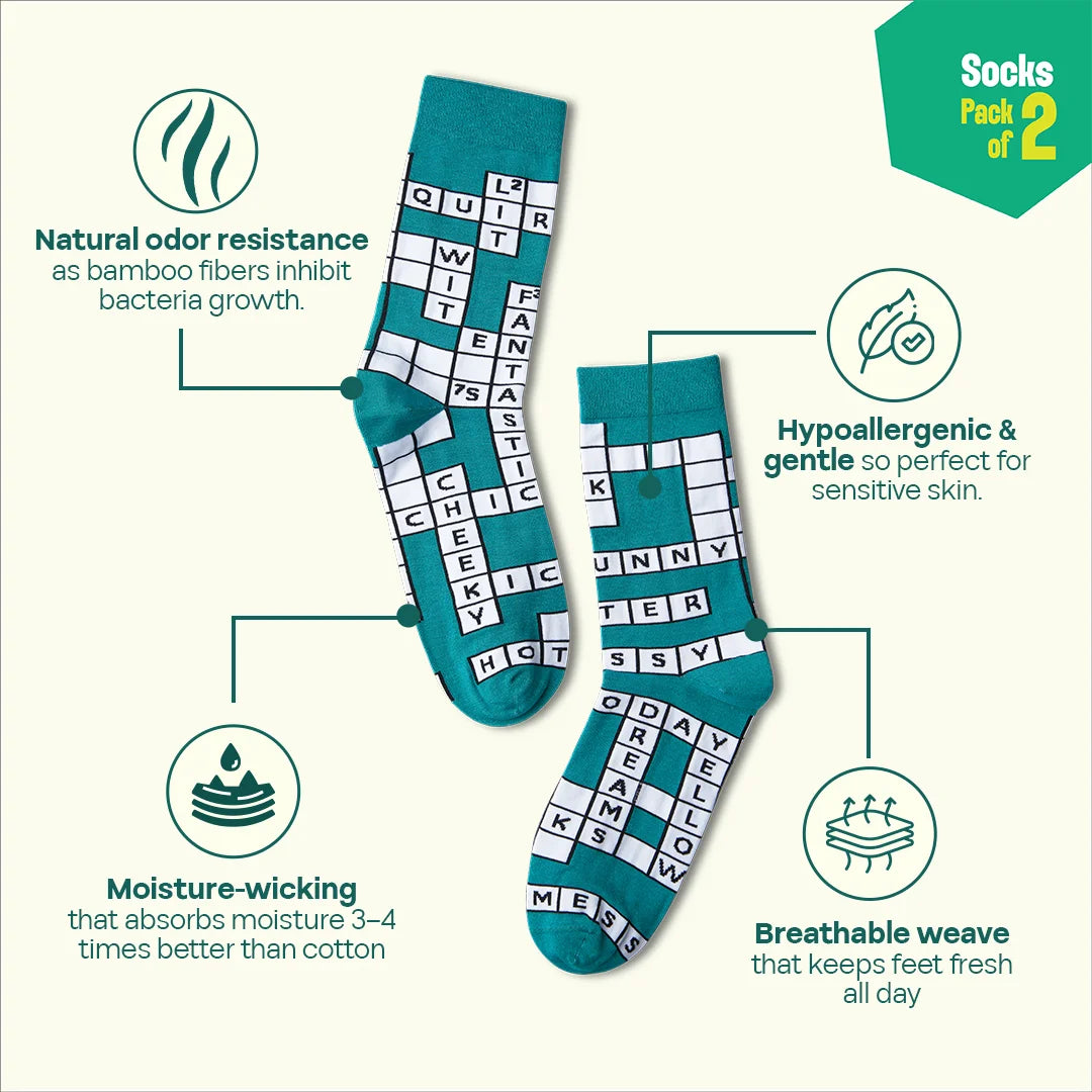 Game On! Unisex Socks, 100% Bamboo, Crew Length, Pack of 2