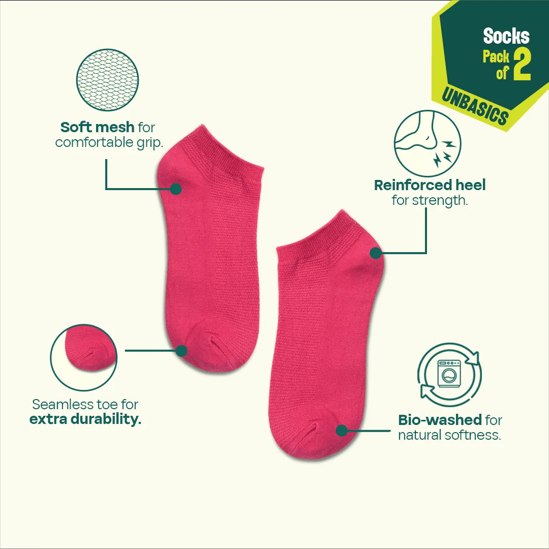 Berry Mix! Unisex Socks, 100% Organic Cotton, Ankle Length, Pack of 2