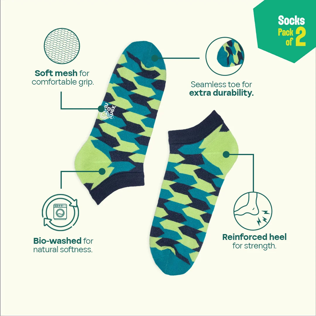 Geo Gems! Unisex Socks, 100% Organic Cotton, Ankle Length, Pack of 2