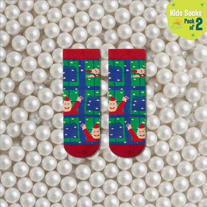 Snowy Holiday! Unisex Kid's Socks, 100% Bamboo, Crew Length, Pack of 2