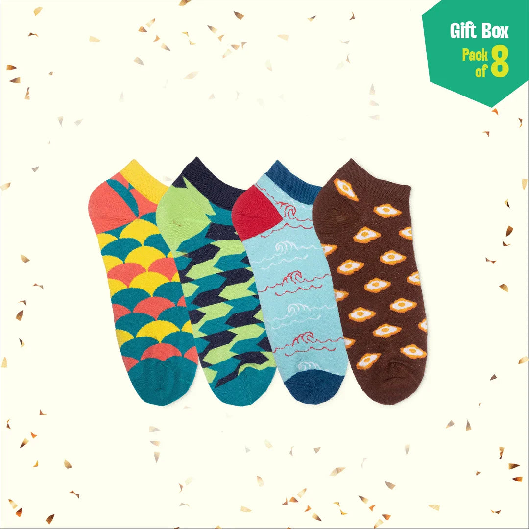 Photo-synthesis! Sibling Love Gift Box, 4 Unisex Ankle Length Socks + 4 Unisex Hankies, 100% Organic Cotton, Gift Box of 8