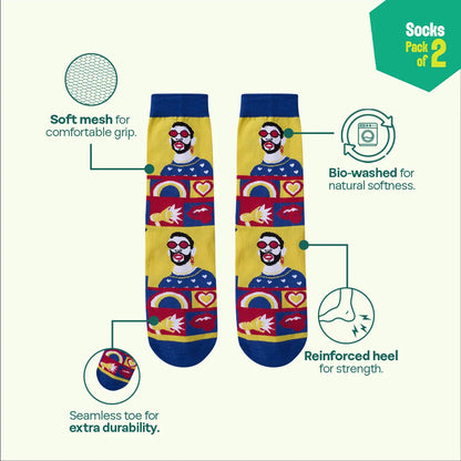 Rainbow Check! Unisex Socks, 100% Organic Cotton, Crew Length, Pack of 2