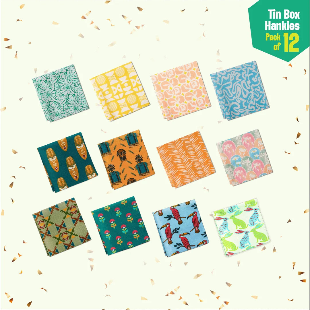 Glam Sham! Tin Gift Box, Unisex Hankies, 100% Organic Cotton, Box Of 12
