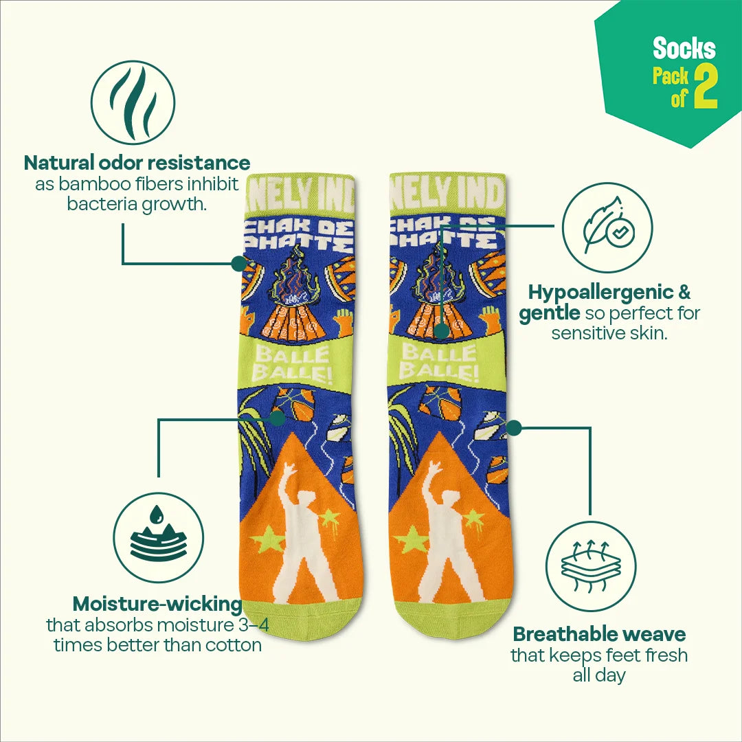 Balle Balle! Unisex Socks, 100% Bamboo Made, Crew Length, Pack of 2