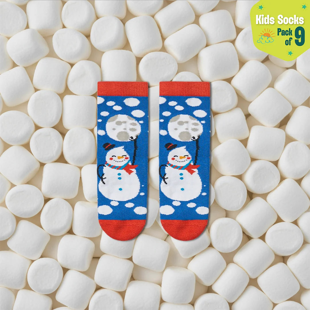 Snowflake Dance! Unisex Kid's Socks, 100% Bamboo, Crew Length, Pack of 9