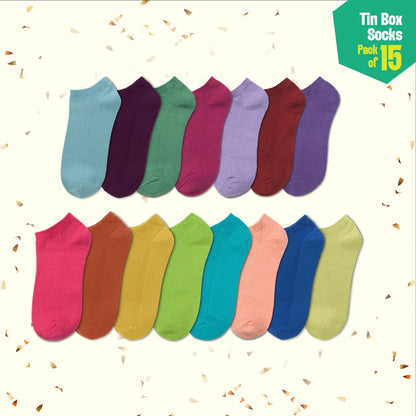Rule Breakers! Tin Gift Box, Unisex Ankle Length Socks, 100% Organic Cotton, Box Of 15