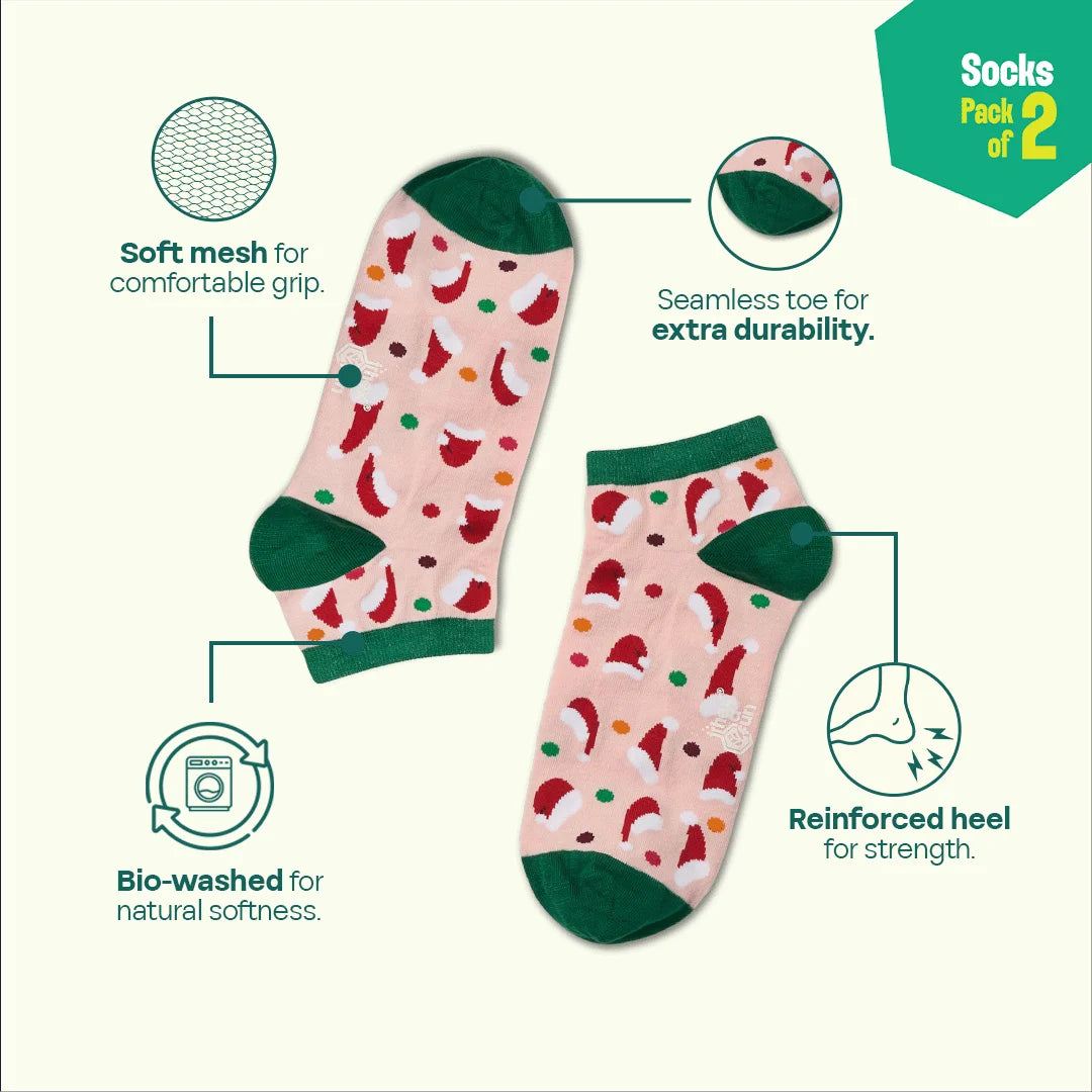 Cozy Holiday! Unisex Socks, 100% Organic Cotton, Ankle Length, Pack of 2