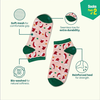 Cozy Holiday! Unisex Socks, 100% Organic Cotton, Ankle Length, Pack of 2